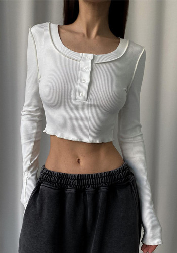 Fall Solid Color Pullover Trendy Sexy Crop Casual Top