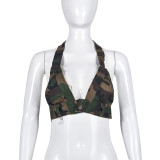 Spring Summer Camouflage Wrapped Halter Neck Strapless Women's Top