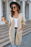 Autumn and winter women's knitting solid color pocket Maxi fashion sweater coat