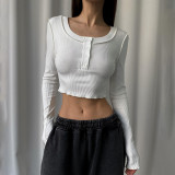Fall Solid Color Pullover Trendy Sexy Crop Casual Top