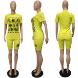 Ladies Spring Summer Letter Print Fashion Casual Shirt + Shorts Set