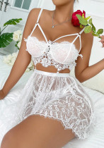 Sexy White Lace Strap Babydoll Lingerie