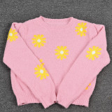 Women Daisy Round Neck Floral Sweater