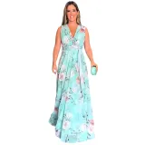 Women summer elegant chiffon sleeveless print slit dress