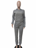 Women Fall/Winter Solid Hoodies and Pant Sport Two-Piece Set