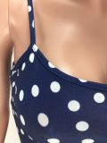 Women polka dot slit pleated sexy suspender Top and slit Skirt two-piece set