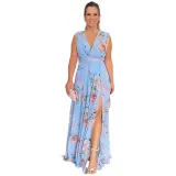 Women summer elegant chiffon sleeveless print slit dress