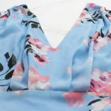 Women summer elegant chiffon sleeveless print slit dress