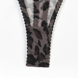 Women Clothing Leopard Print See-Through Sexy Lingerie Three-Piece