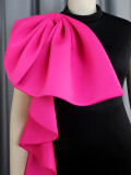 Women Party Cape Ruffle Edge Color Block Dress