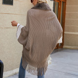 Women Tassel Cape Shawl Striped Fur Collar Scarf