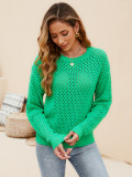 Women Solid knitting Cutout Round Neck Sweater