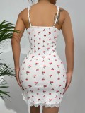 Women Summer Sexy Printed Lace Sling Dress