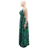 Women Summer Deep V Sleeveless Backless Holidays Strap Maxi Dress