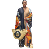 Women Printed Loose Casual Kimono Long Sleeve Robe