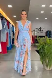 Women summer elegant chiffon sleeveless print slit dress