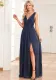 Women V-Neck Beaded Chiffon Sleeveless Side Slit Evening Gown