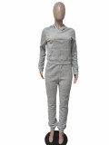 Women Fall/Winter Solid Hoodies and Pant Sport Two-Piece Set