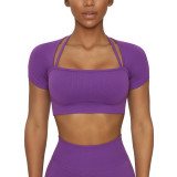 Women Seamless Solid Sports T-Shirt and Yoga Pants Yoga Clothes Two-Piece Set