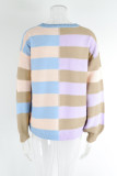 Autumn Women Stripe Contrast Color Round Neck Knitting Sweater