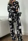 Women loose long-sleeved shirt and high-waist wide-leg pants two-piece set