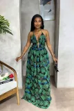 Women Summer Deep V Sleeveless Backless Holidays Strap Maxi Dress