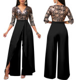 Sexy Fashion Solid Color V-Neck Women's Jumpsuit