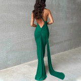 Women Summer Sexy Backless Pleated Solid Sleeveless Dress