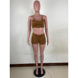 Women's Solid Color Casual Sexy Two Piece Shorts Set