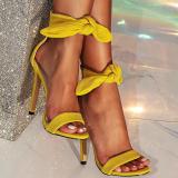Lace-Up Ribbon Stiletto Peep-Toe High Heel Sandals Round Toe Open Toe High Heels