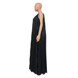 Women's Fashion Straps Sleeveless Faux Silk Pleated Large Swing Dress
