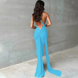 Women Summer Sexy Backless Pleated Solid Sleeveless Dress
