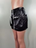 Women's Solid Color Large Pocket Zipper Trend Cargo Style Slim Skirt Short Skirt