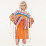 Fall Winter Women's Rainbow Tassel Holidays Loose Sweater