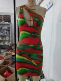 Women's Sexy Print Cutout One Shoulder Bodycon Dress