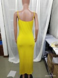 Summer New Women's Dress Sexy Low Back Ruffle Slit Slim Solid Color Strap Dress