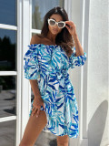 Summer Simple Off Shoulder Short Sleeve Printed Dress Women's Clothing