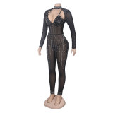 Sexy Beaded Pearl Strip Trendy Stretch Tight Fitting Jumpsuit