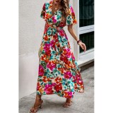 summer women's slit printed long dress