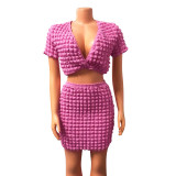 Summer women's sexy popcorn bubble two-piece skirt set