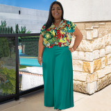 Summer and Fall Plus Size Two-Piece Printed Casual Jacket and Pants Set