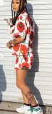 Summer Women Floral Turndown Collar Short Sleeve Shirt and Shorts Two-Piece Set