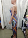 Womenprinted Strap Sexy Long Dress