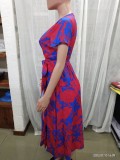 Vestido de cintura delgada informal elegante con cuello en V de manga corta de verano