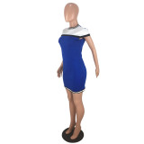 Women Short Sleeve Contrast Color Dress
