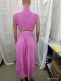 Women Summer Stand Collar Macaron Cut Out Maxi Dress