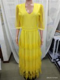 Women'S Sexy V Neck Yellow Short Sleeves Slim Waist Maxi Gown Dress