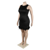 Women Casual Solid Sleeveless Feather Bodycon Dress