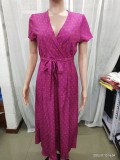 Vestido de cintura delgada informal elegante con cuello en V de manga corta de verano