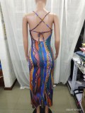 Womenprinted Strap Sexy Long Dress